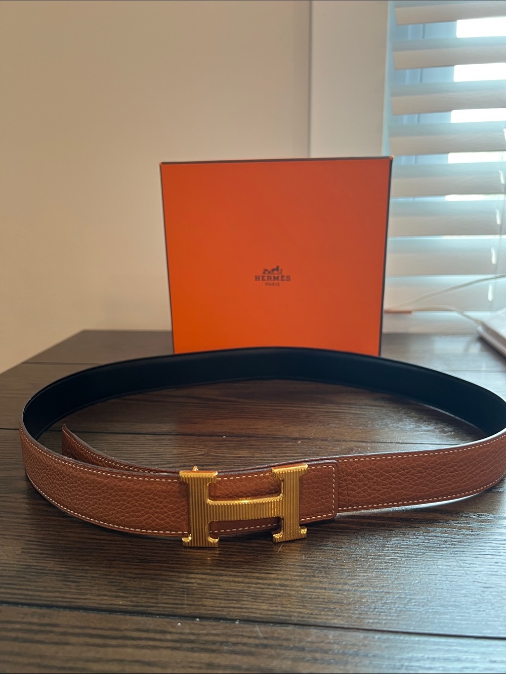 Hermes Reversible Belt with Gold Buckle